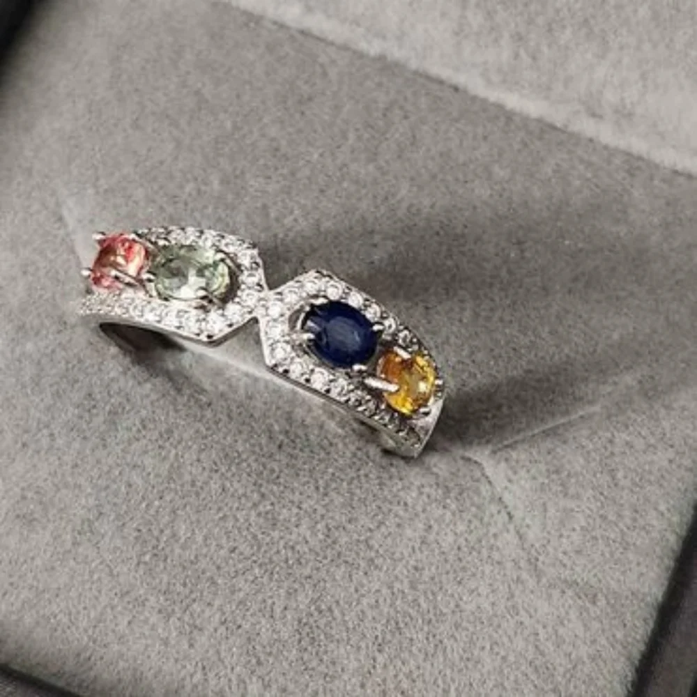 S925 Colorful Sapphire ring 4 stones